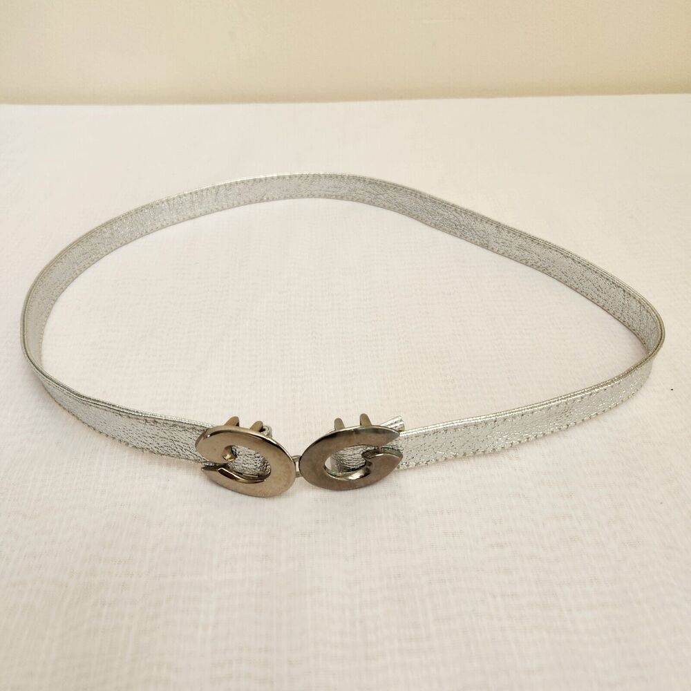 Women's Belt Silver Metallic Belt Silver Hardware Hook Closure 34 1/2 inches